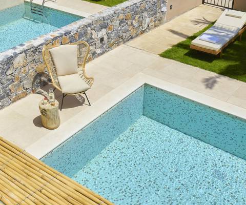 Marni Hotel One Bedroom Apartment Private Pool private pool with sunbeds, bamboo shade, and garden 